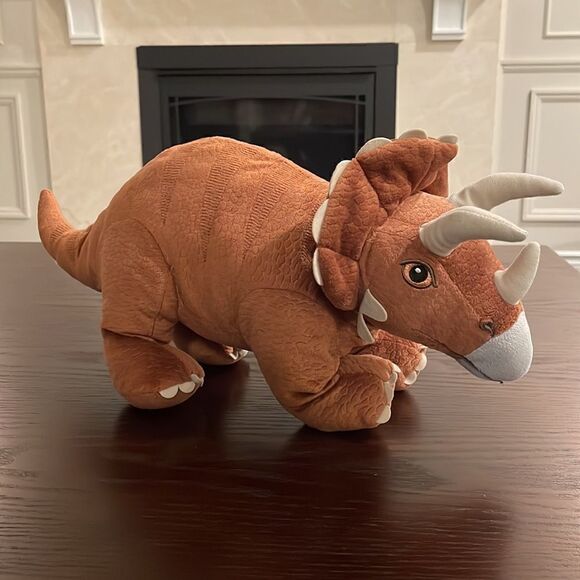 JÄTTELIK Soft toy, dinosaur/dinosaur/triceratops Reddish brown 18” long EUC - Picture 5 of 7